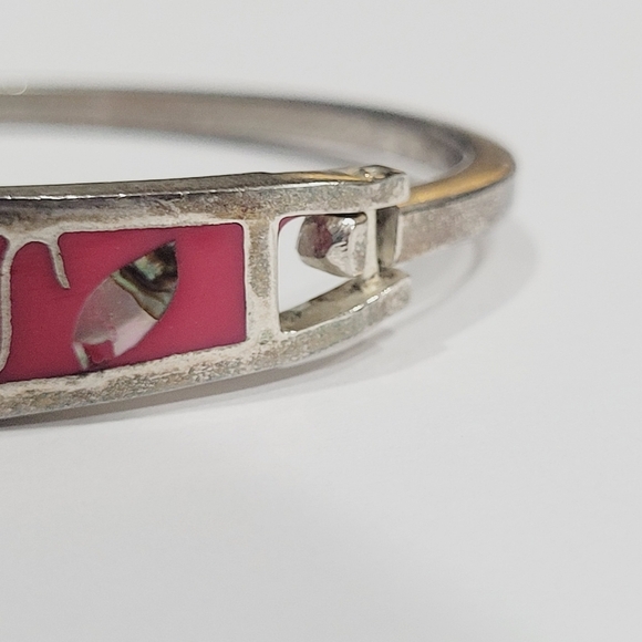 TAXCO MEXICO STERLING SILVER ABALONE SHELL INLAY BANGLE BRACELET - Picture 4 of 9